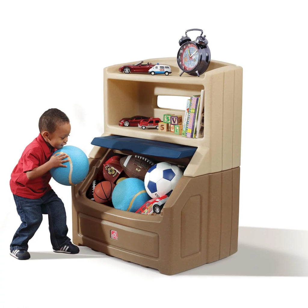 Brown and Blue Plastic Toddler Bookcase and Toy Box M780