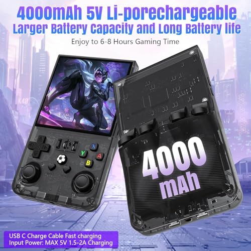 4.0 inch IPS Screen Retro Handheld Game Console 18000+ Games Transparent Black Q2067