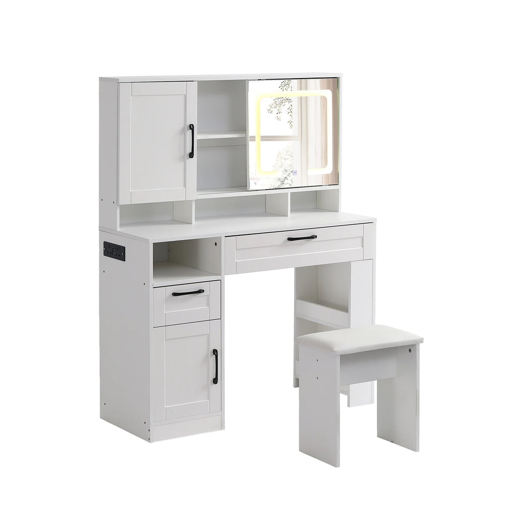 White Vanity Table with Lighted Mirror and Stool S5706