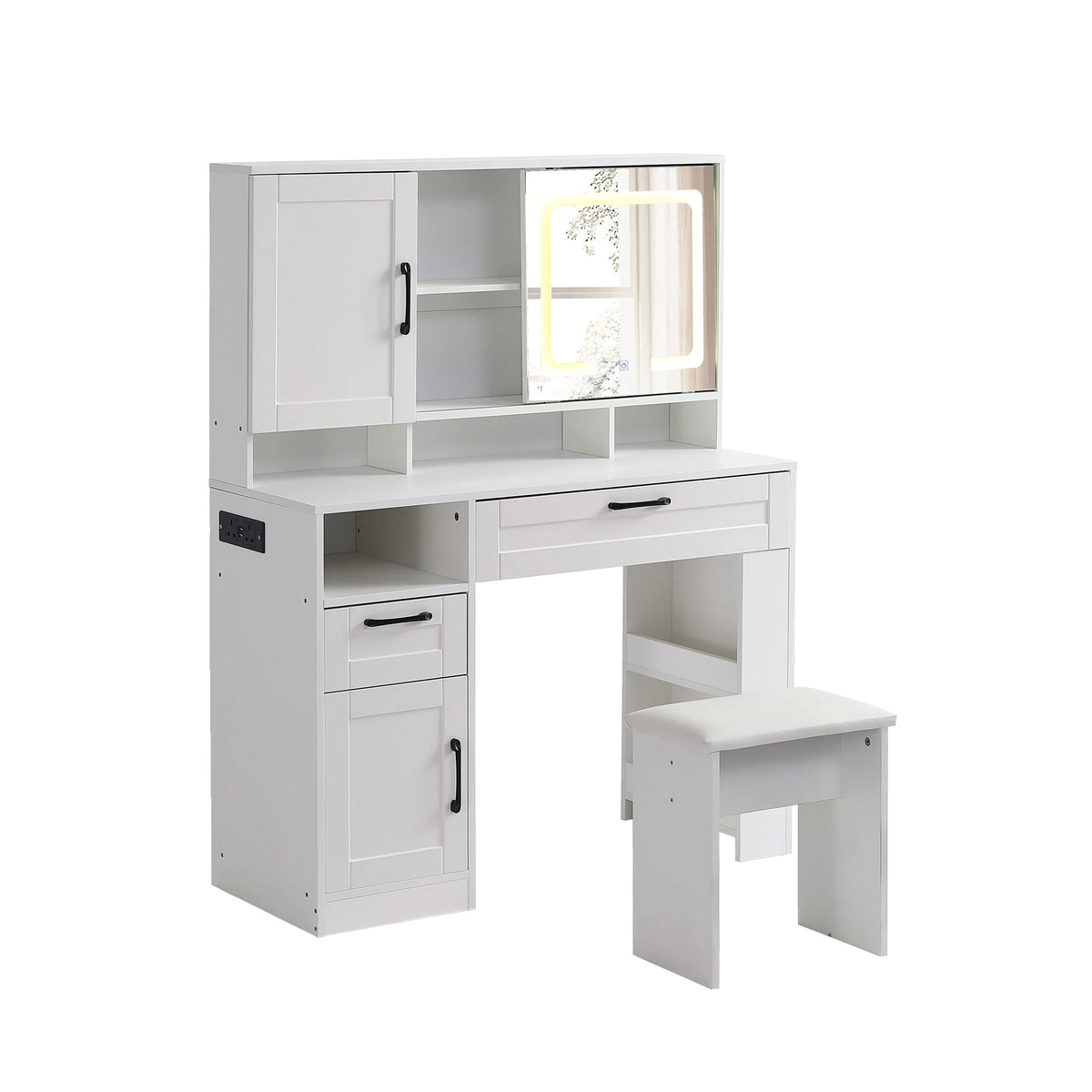 White Vanity Table with Lighted Mirror and Stool S5706