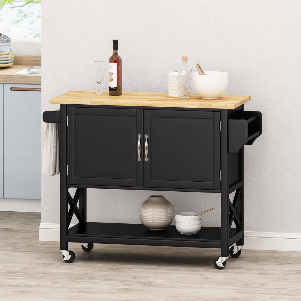 Gray Farmhouse Kitchen Cart with Wheels F401
