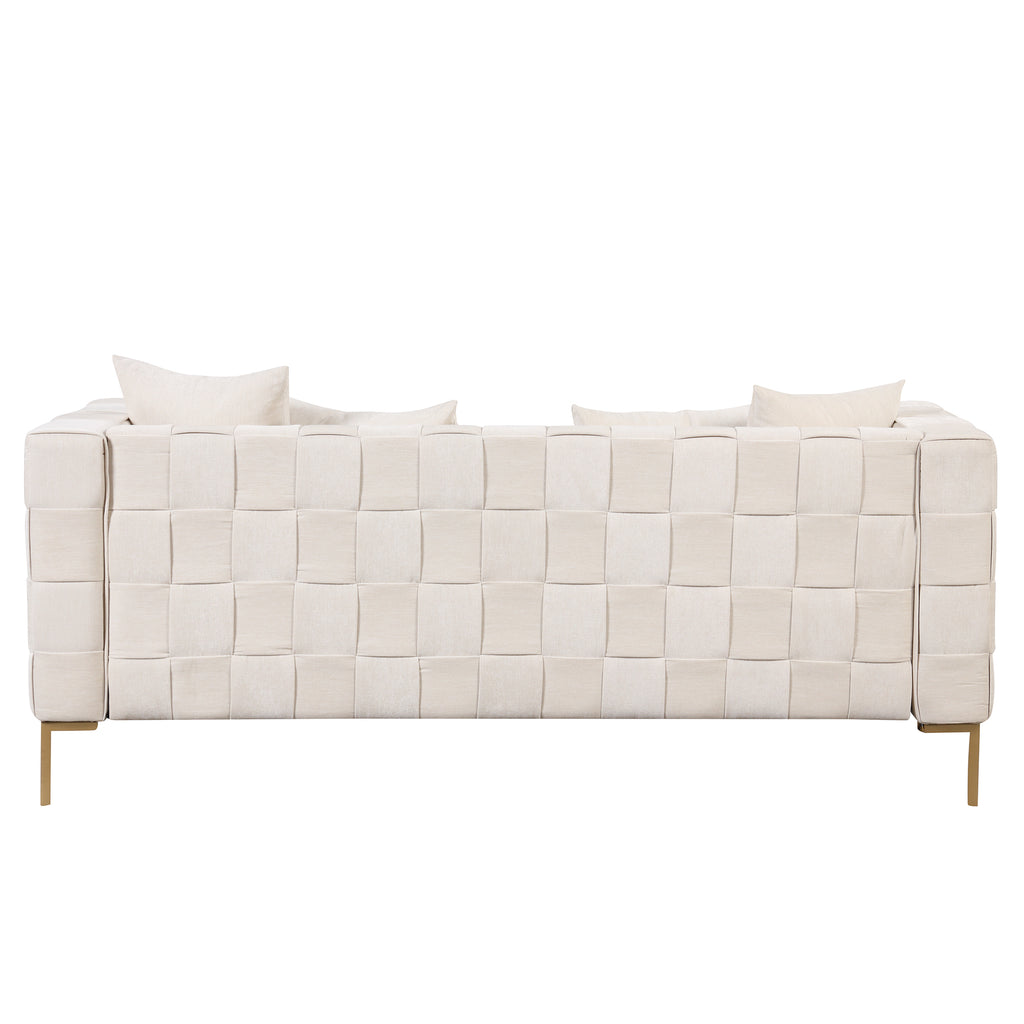 Beige Upholstered Sofa with 4 Pillows and Golden Metal Legs E4997