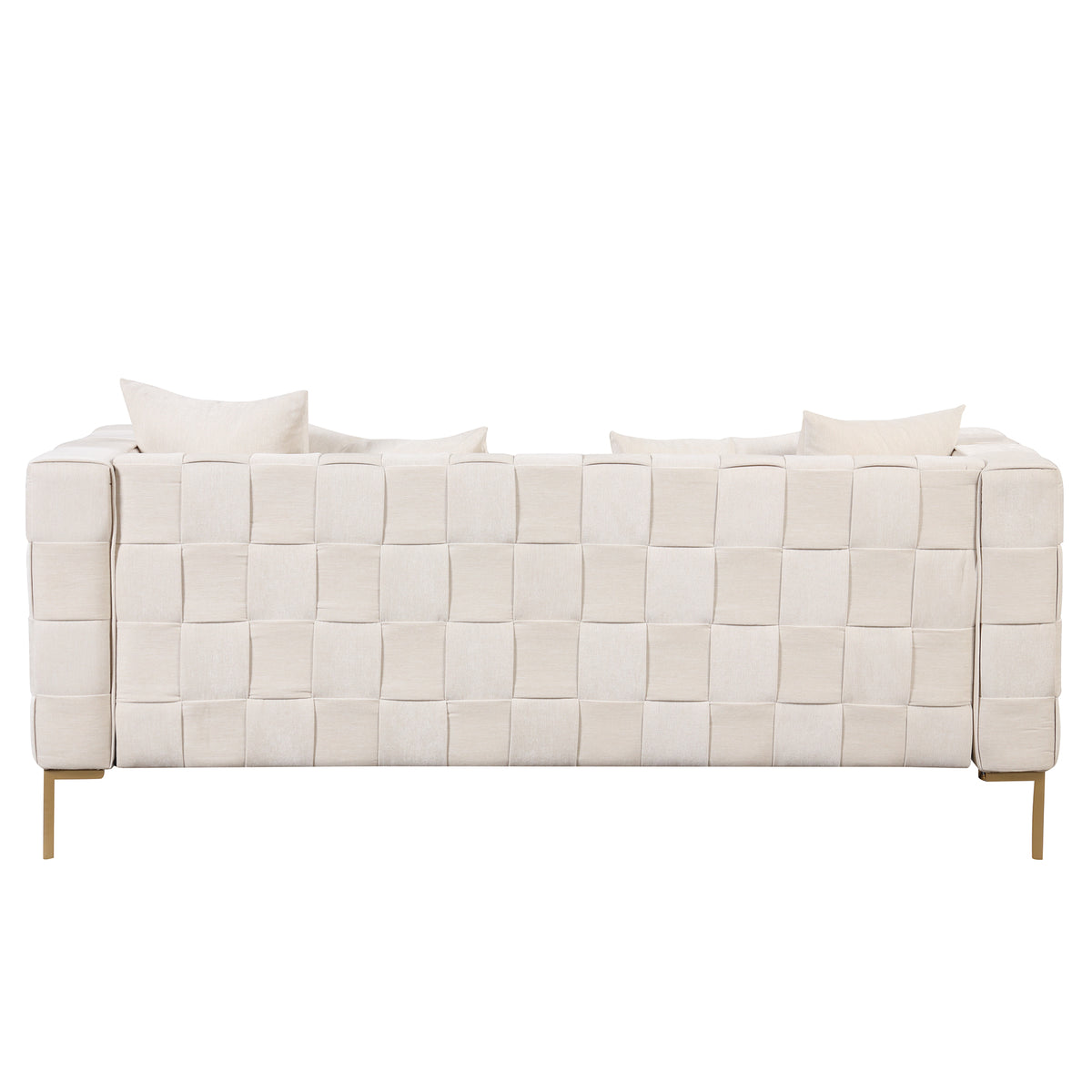 Beige Upholstered Sofa with 4 Pillows and Golden Metal Legs E4997