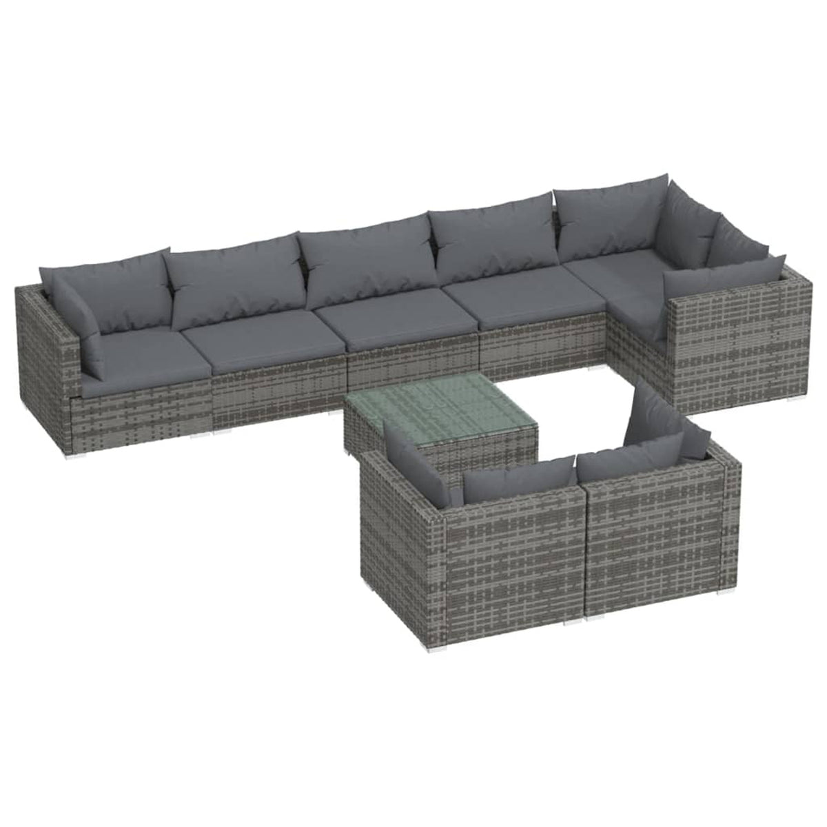 9 Piece Poly Rattan Outdoor Sectional Sofa Set with Anthracite Cushions Steel Frame D5336