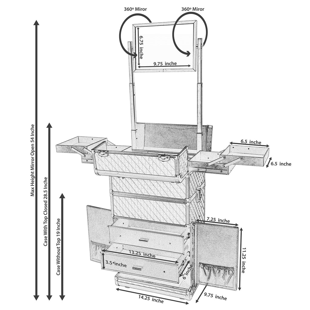 Gold Rolling Train Case Trolley Case P7913