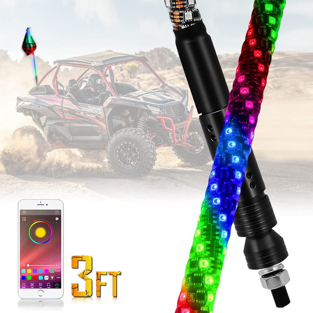 RGB LED Lighted Whip Antenna 3ft Pack of 2 L7728
