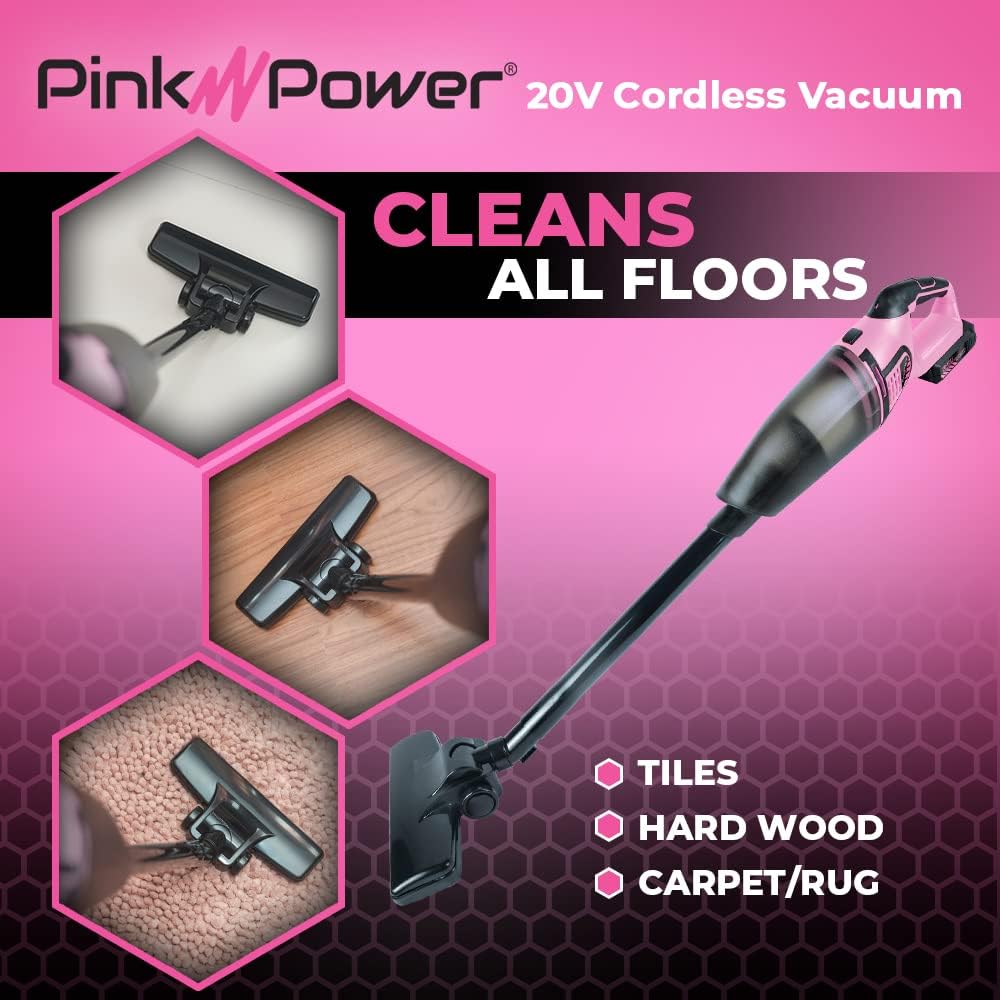 Pink Cordless Stick Vacuum Cleaner with Rechargeable Battery K169204