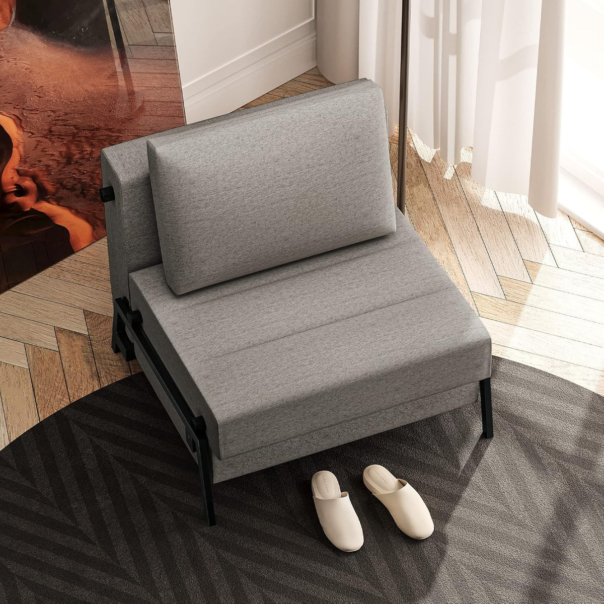 Light Gray Linen Convertible Sofa Bed O675