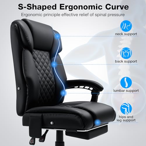 Black Ergonomic Reclining Office Chair with Footrest L926069