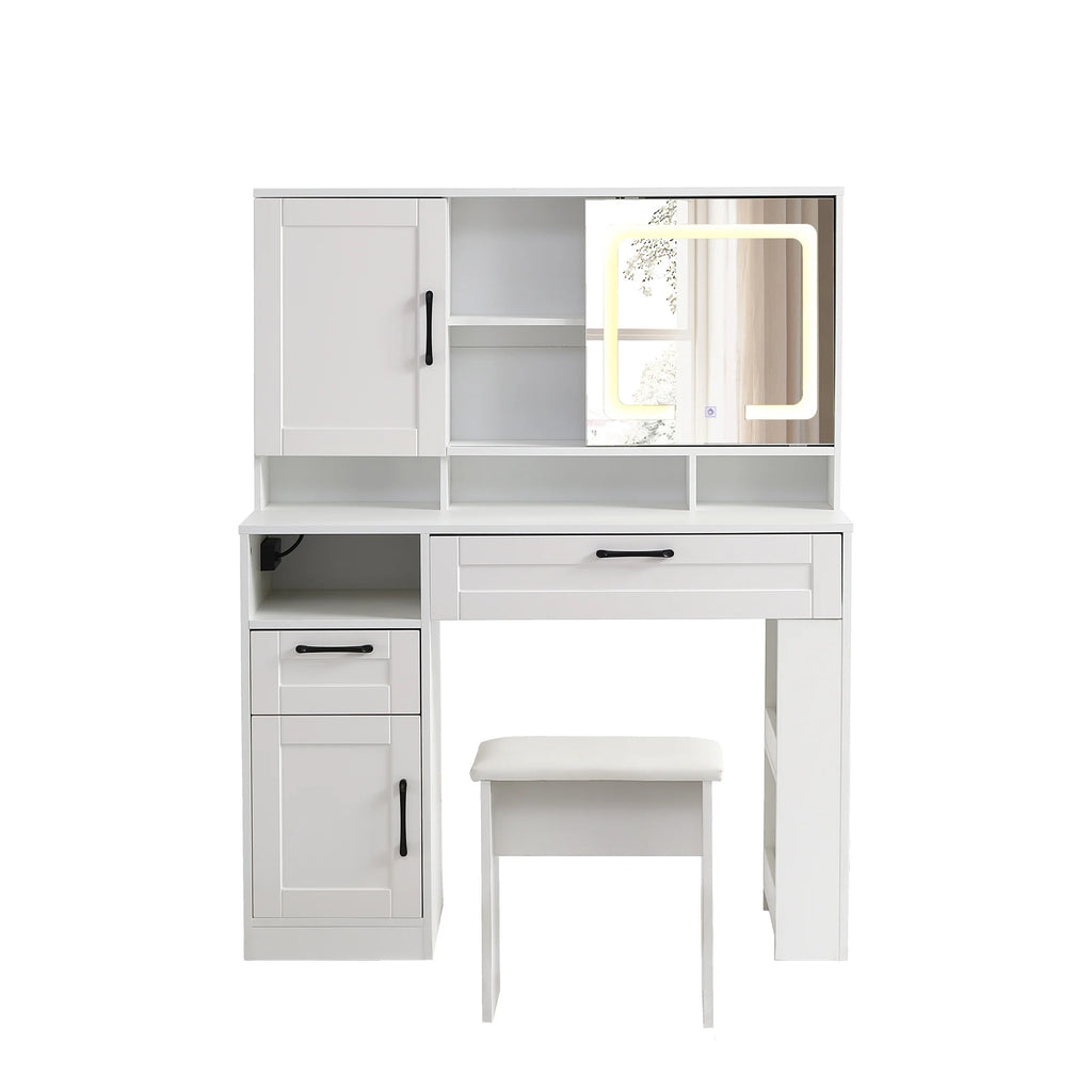 White Vanity Table with Lighted Mirror and Stool S5706
