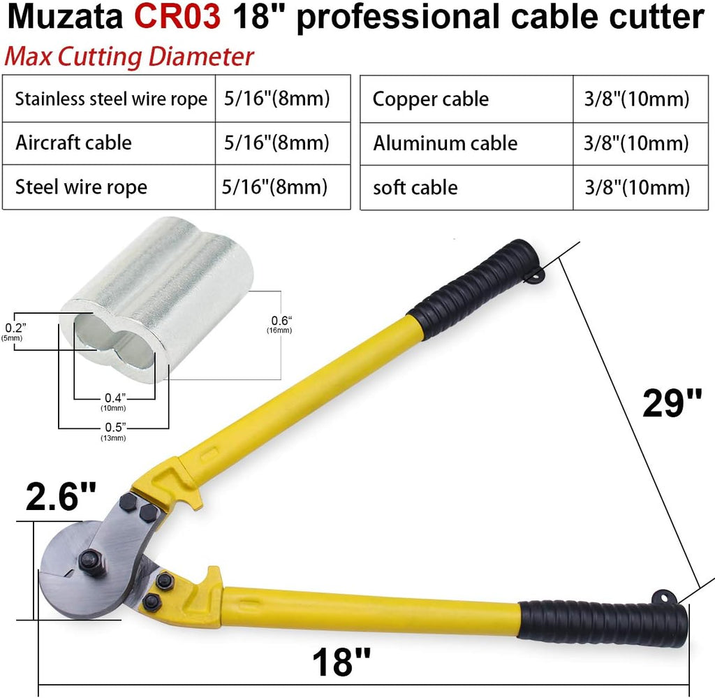 18 Hardened Cable Cutter, Chromium Vanadium Steel, with 10Pcs Ferrules J28952