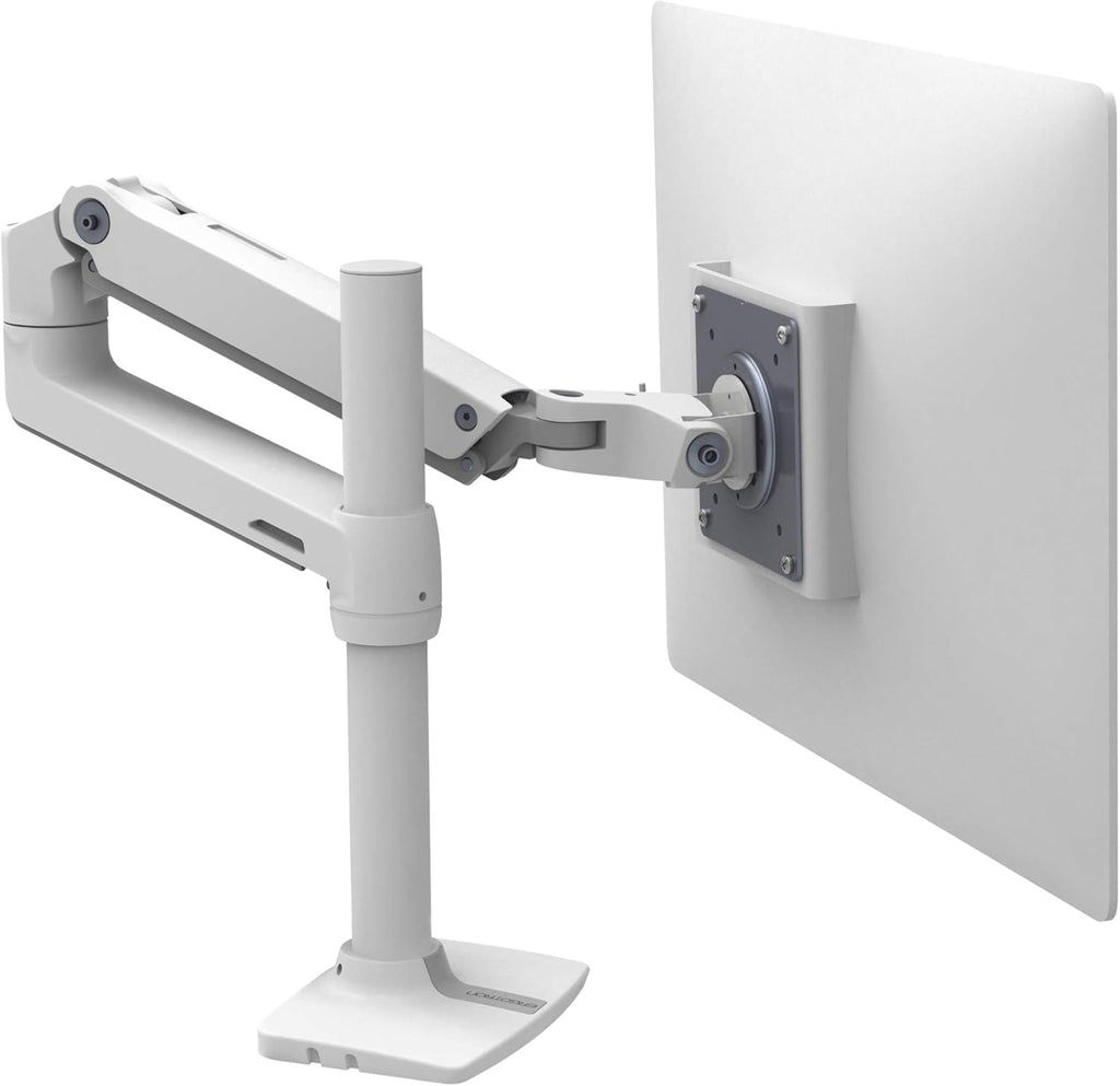 White Tall Pole Single Monitor Arm Desk Mount E7501