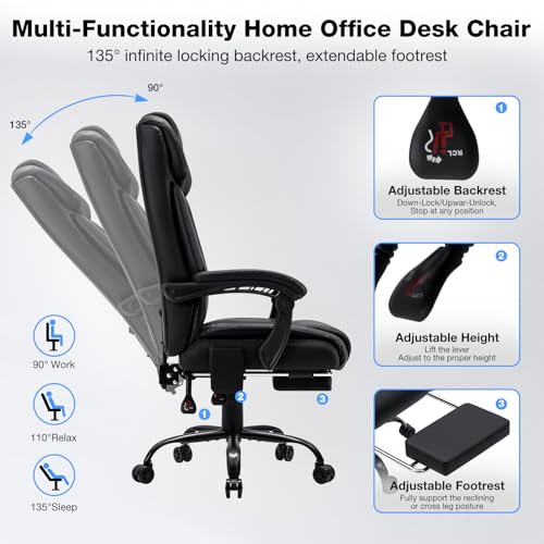 Black Ergonomic Reclining Office Chair with Footrest L926069