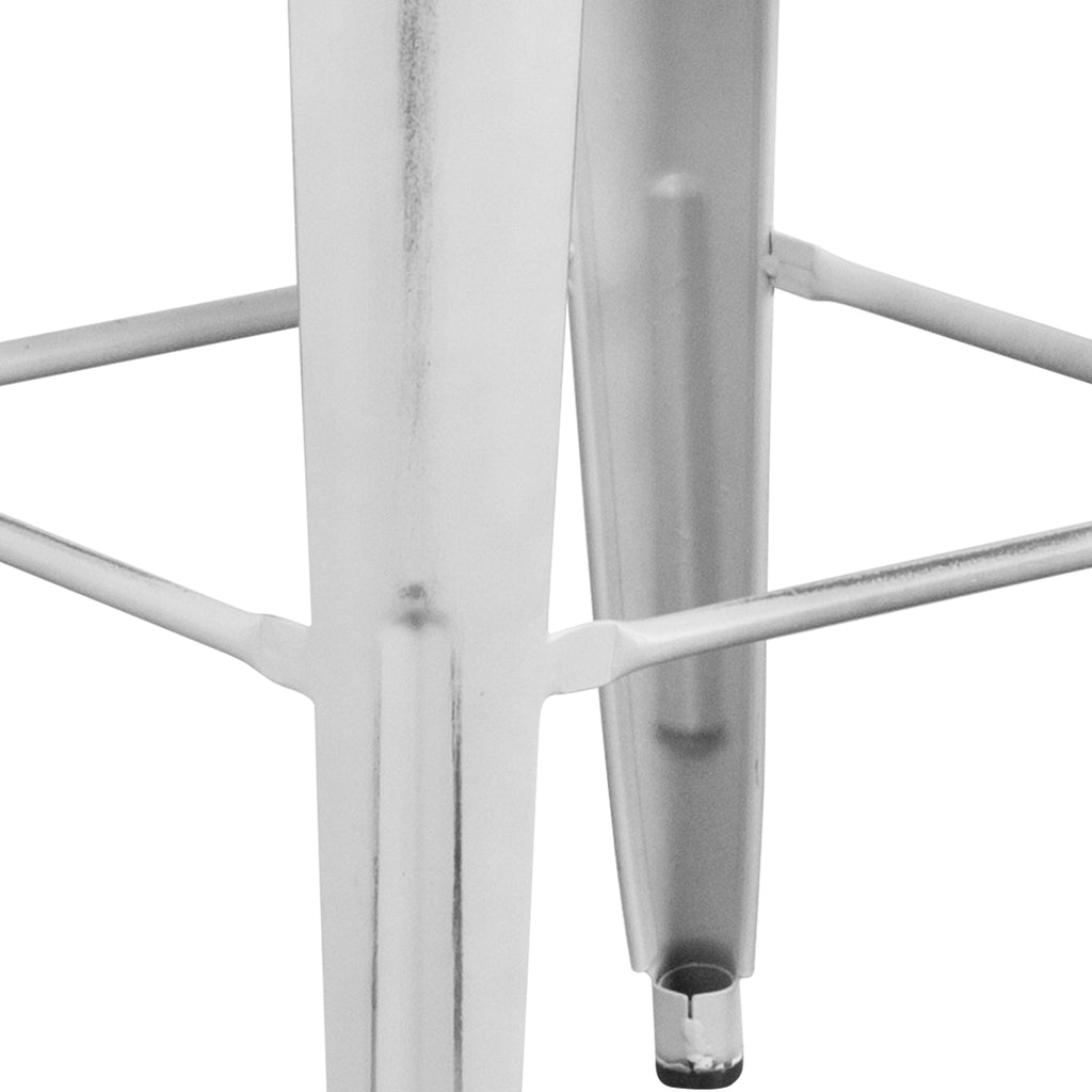 4 Pack 30" High Backless Distressed White Metal Barstool P4176