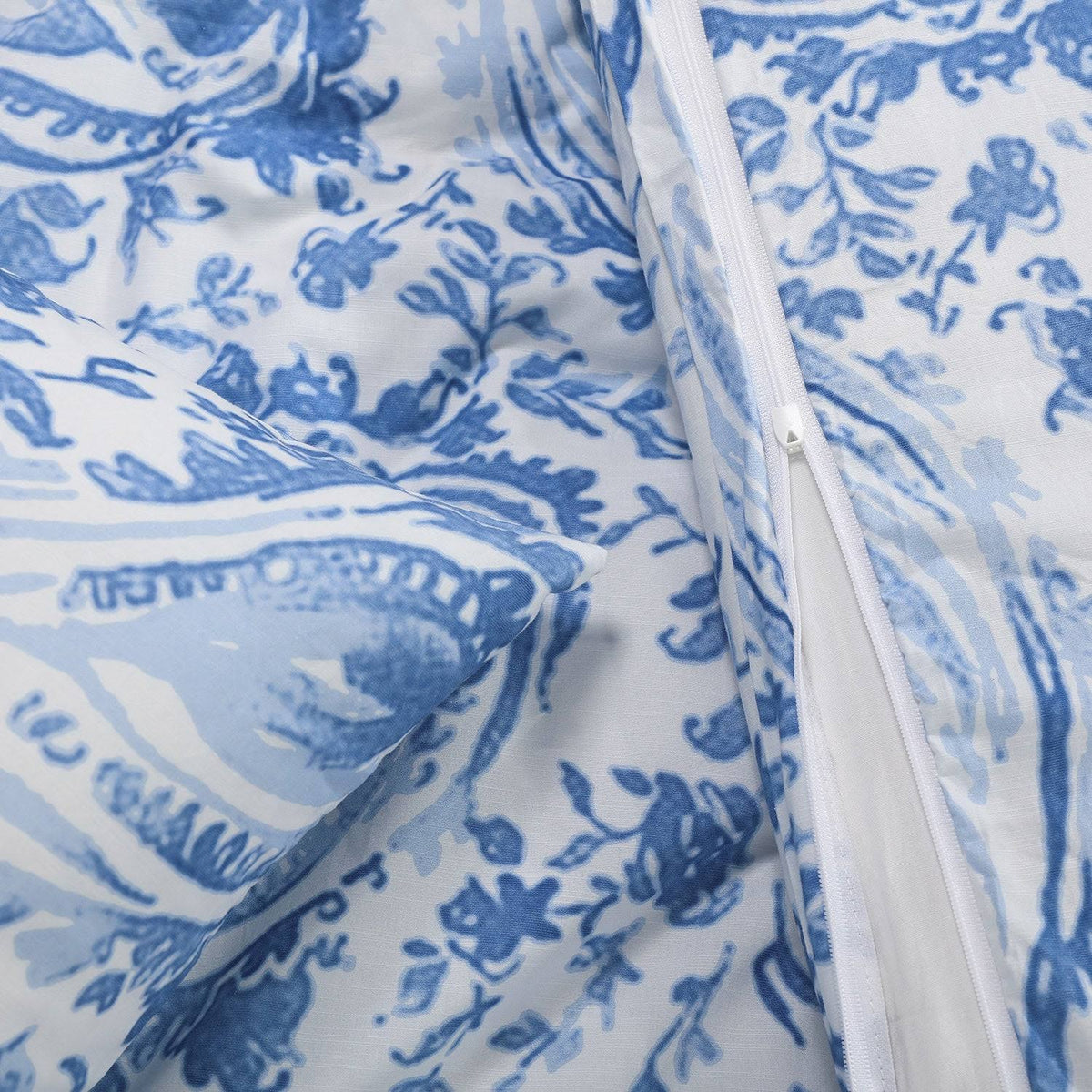 Queen Blue Cotton Percale Printed Duvet Cover Set I44307