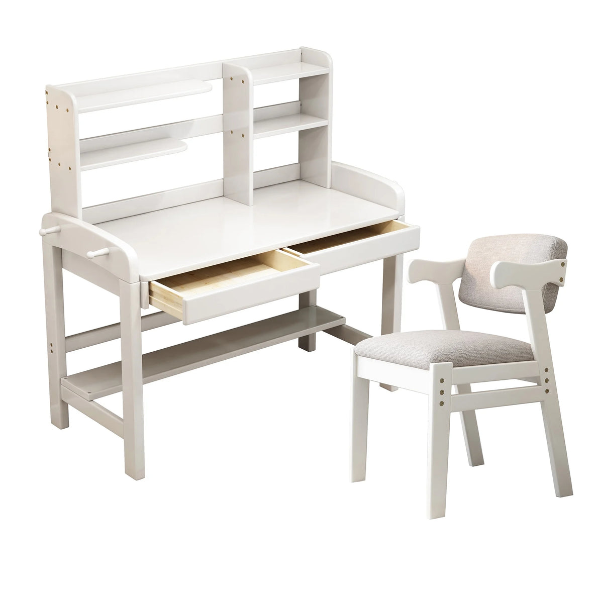 Kids Desk and Chair Set with Drawer and Bookshelf White I318614