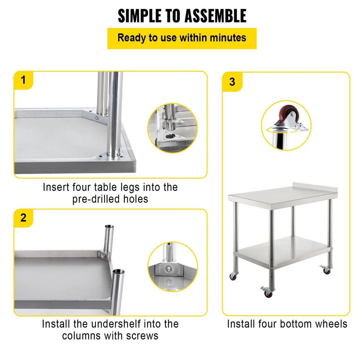 Stainless Steel Work Table 24x15in with 4 Casters J431