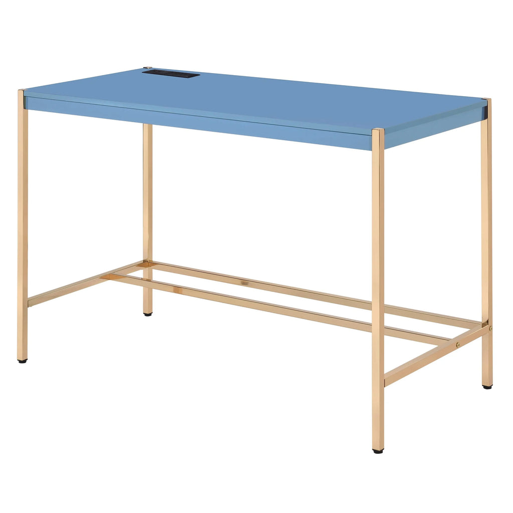 Navy Blue/Gold Writing Desk with USB Ports H10023