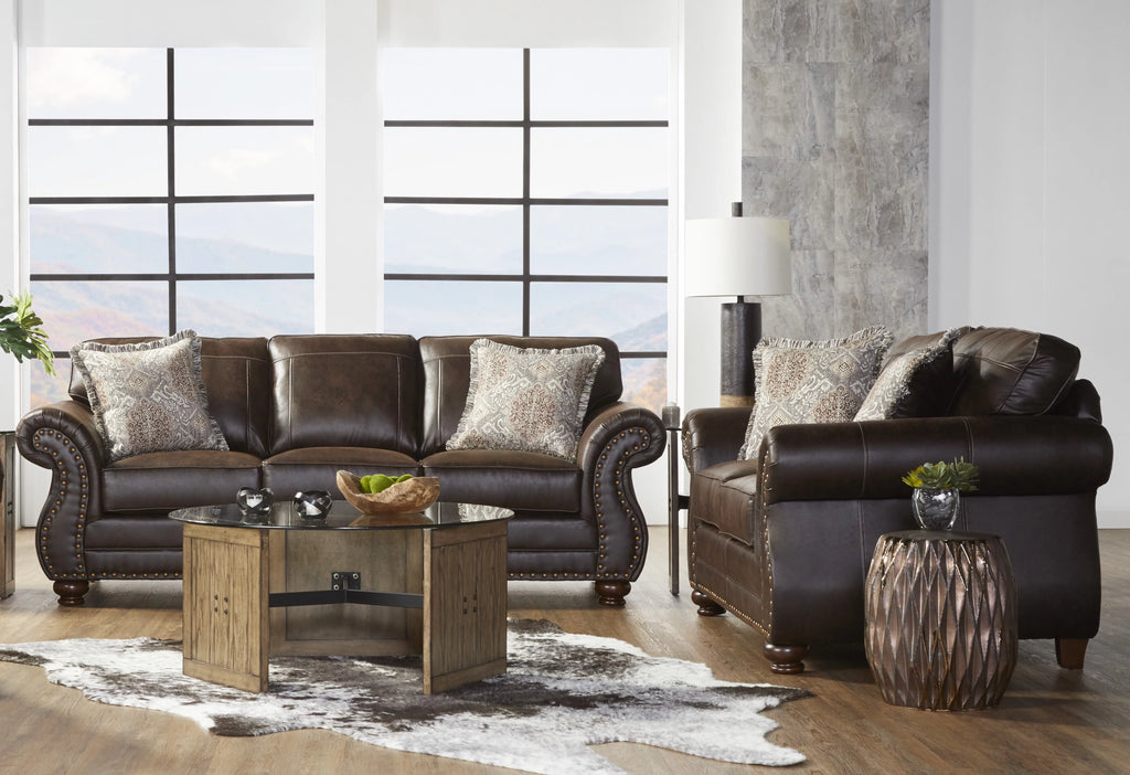 Espresso Faux Leather Sofa and Loveseat Set J58389