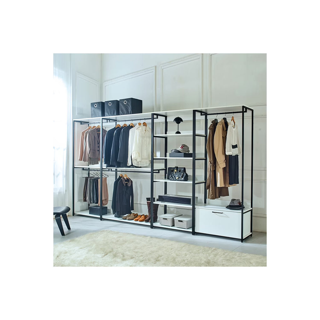 White Freestanding Wood Closet System with Metal Frame Y81188
