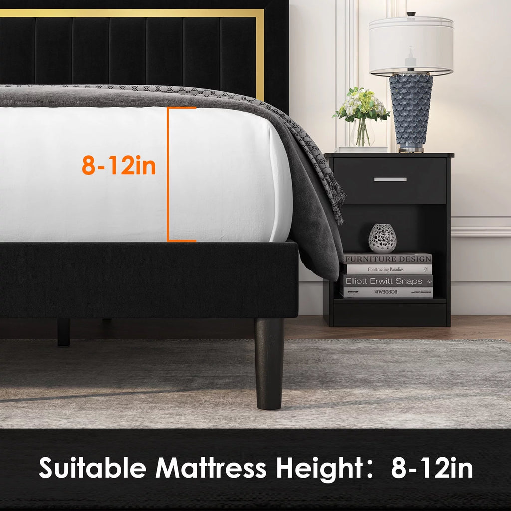 Queen Velvet Tufted Upholstered Platform Bed Frame B347