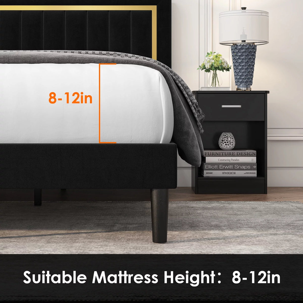 Queen Velvet Tufted Upholstered Platform Bed Frame B347