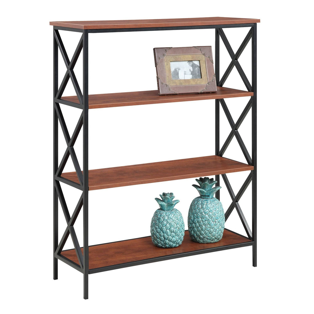 Metal and Wood 4-Shelf Bookcase Grey O6753