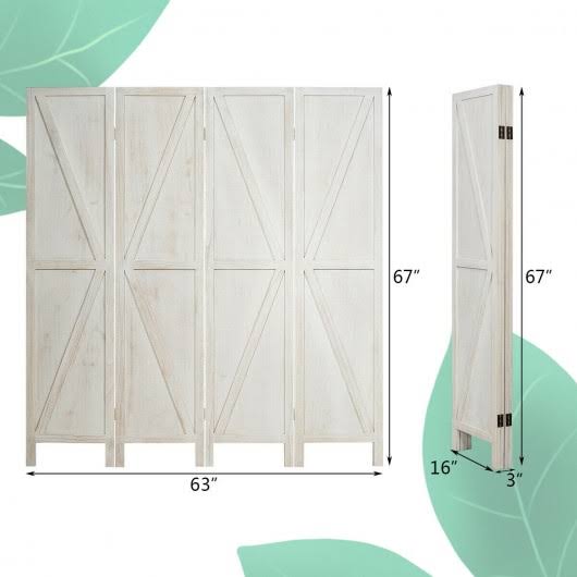 4 Panels Folding Wooden Room Divider White Y562721