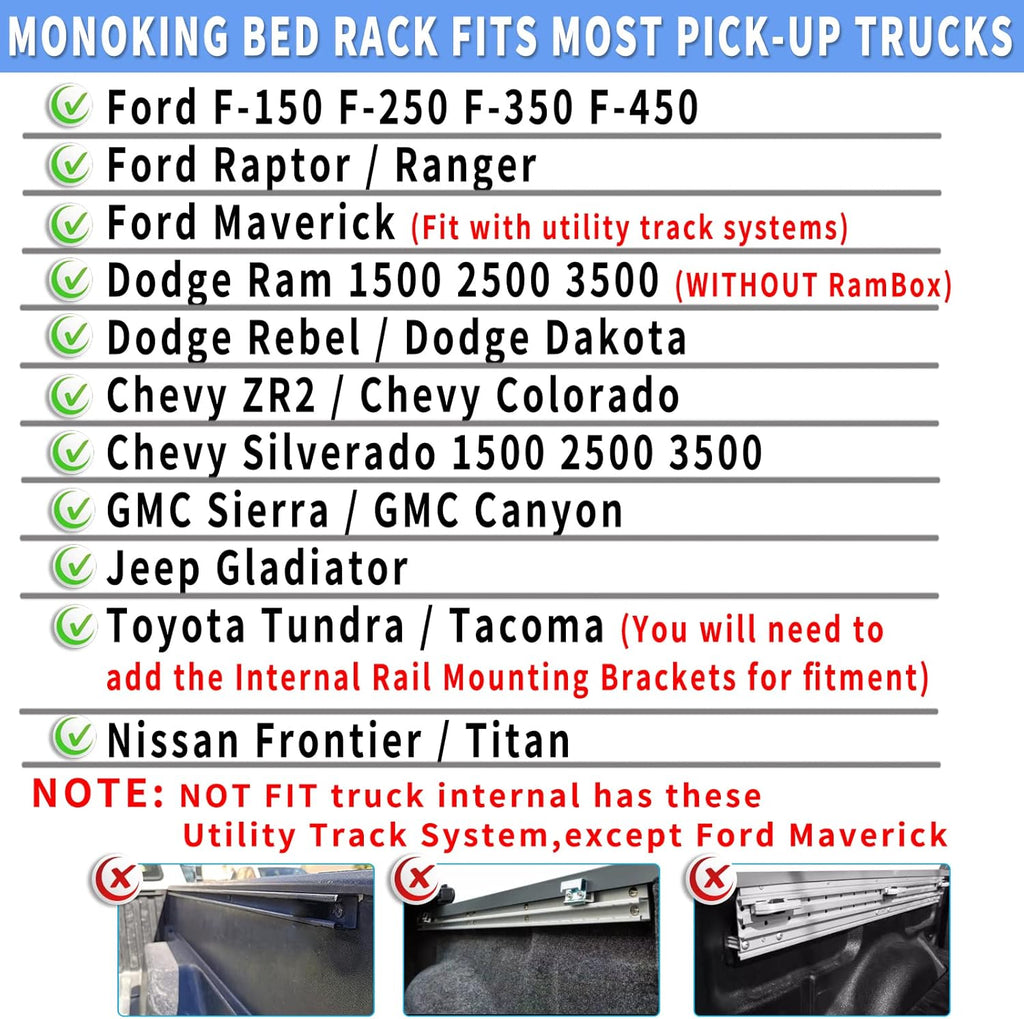 Truck Bed Racks Low Profile Adjustable Height Heavy Duty V961614