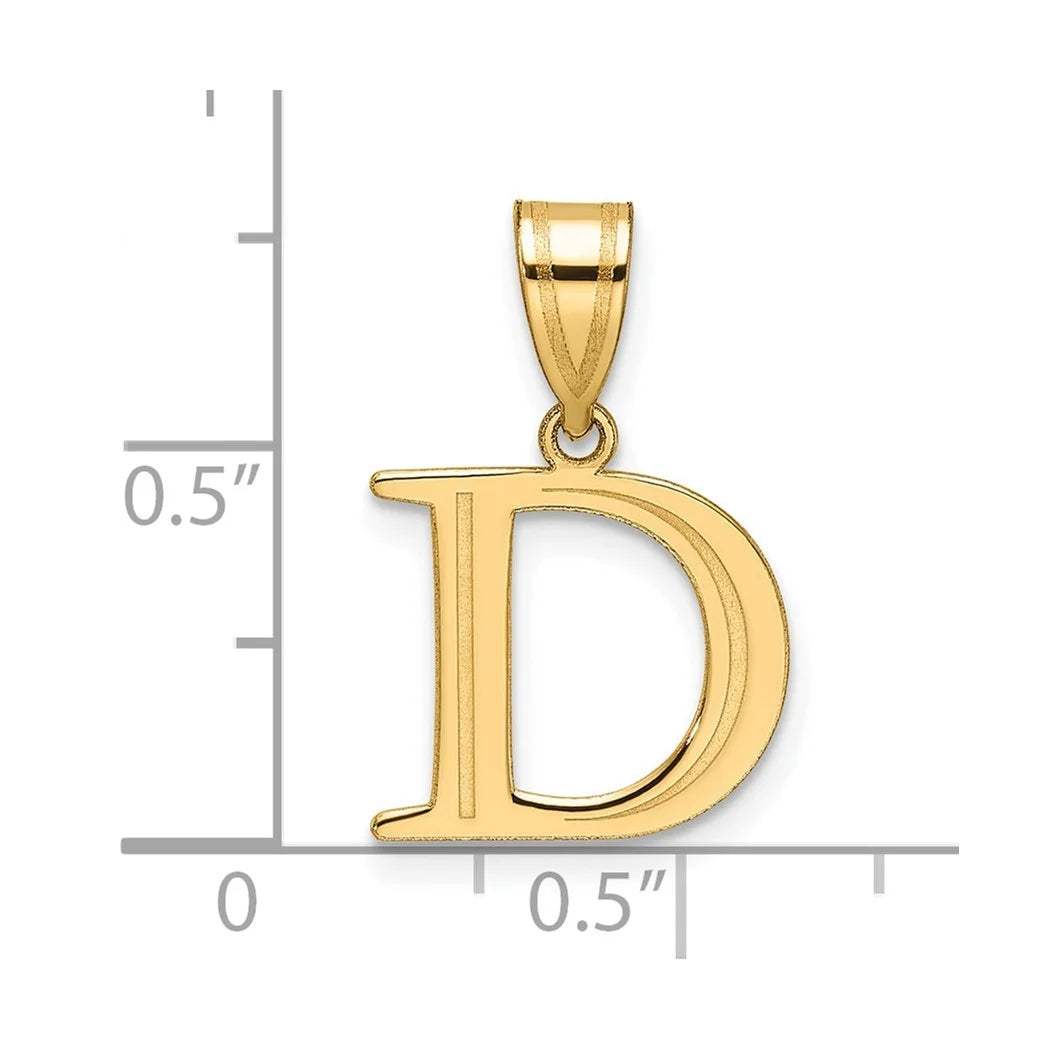 14k Gold Polished Etched Letter D Initial Pendant Necklace 20mm Long 0.35mm Thick F612