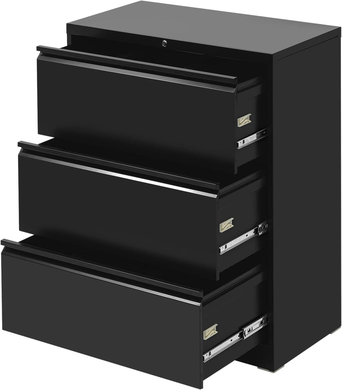 Black Mobile Filing Cabinet 3 Drawer with Lock Wheels M59710