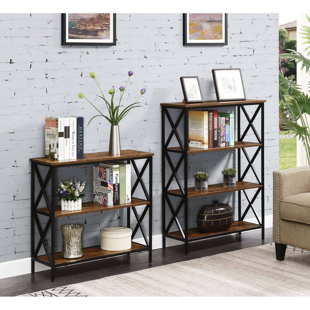Metal and Wood 4-Shelf Bookcase Grey O6753