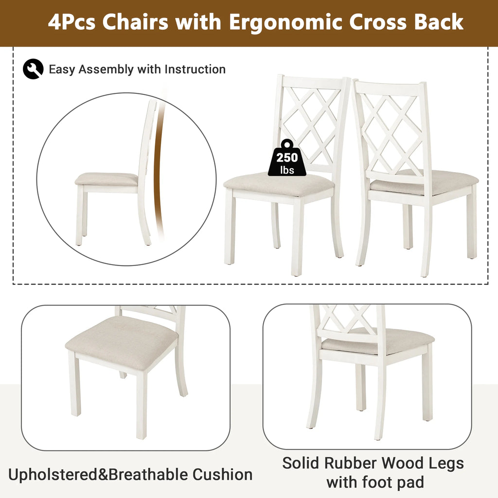 Beige Solid Wood Upholstered Dining Chairs, Set of 4 A362796