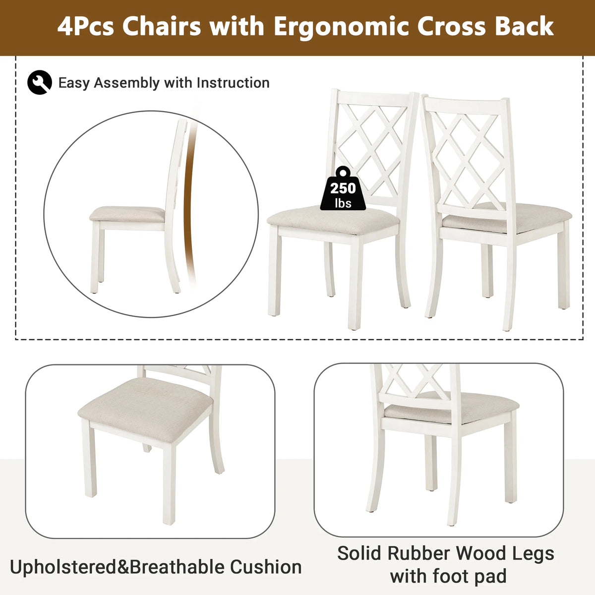 Beige Solid Wood Upholstered Dining Chairs, Set of 4 A362796