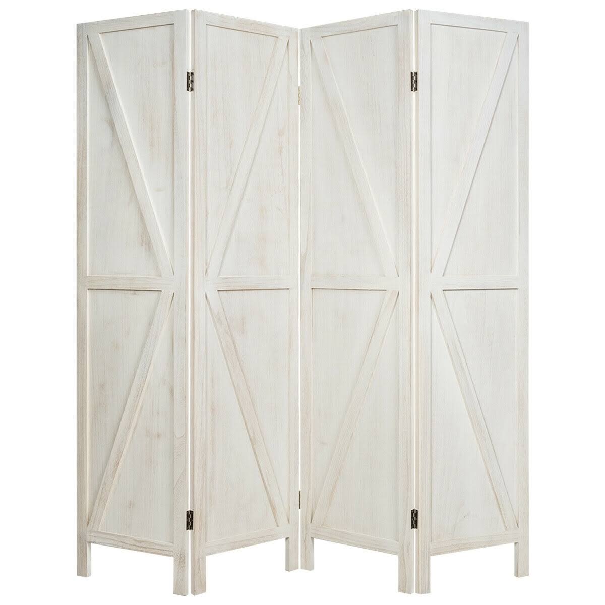 4 Panels Folding Wooden Room Divider White Y562721