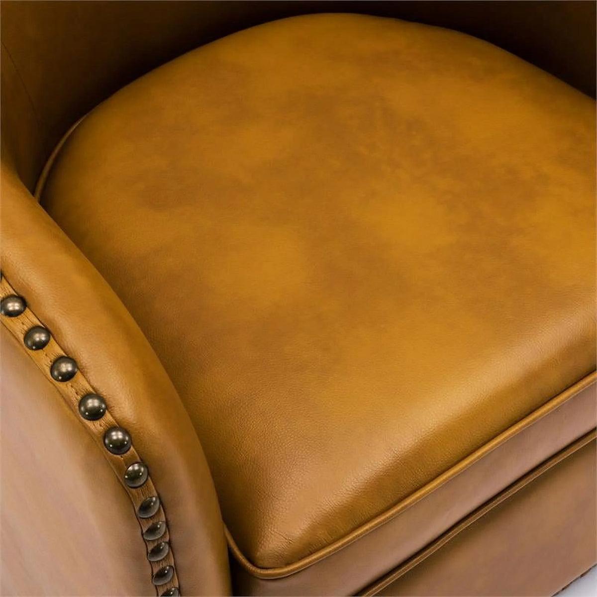 Camel Brown Faux Leather Swivel Arm Chair with Nailhead Trim L38283