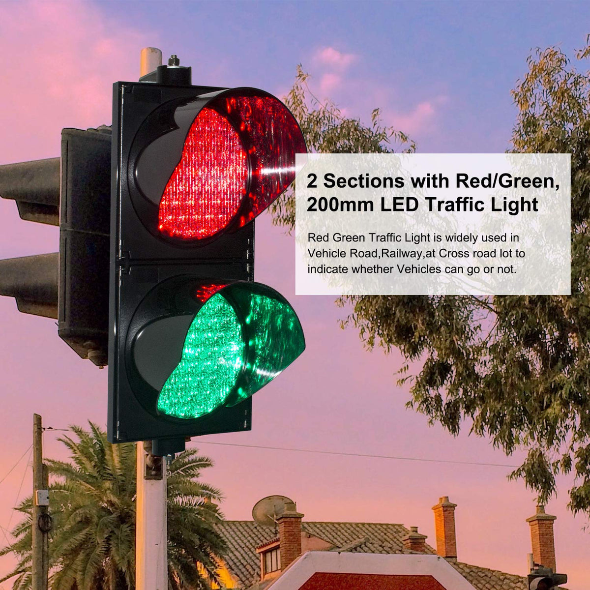 200mm Red/Green LED Traffic Light, IP65 PC Housing F75961