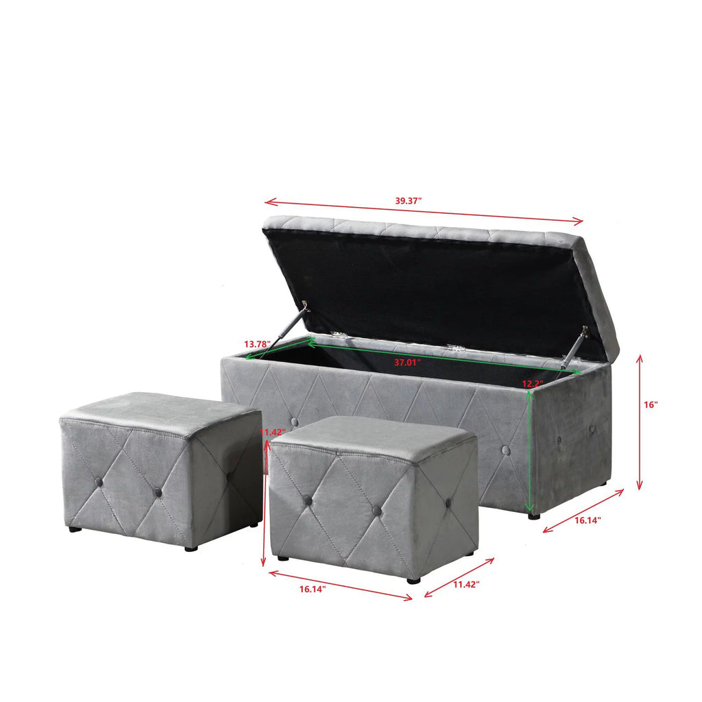 Rectangular Velvet Ottoman Storage with Lids Gray O2518