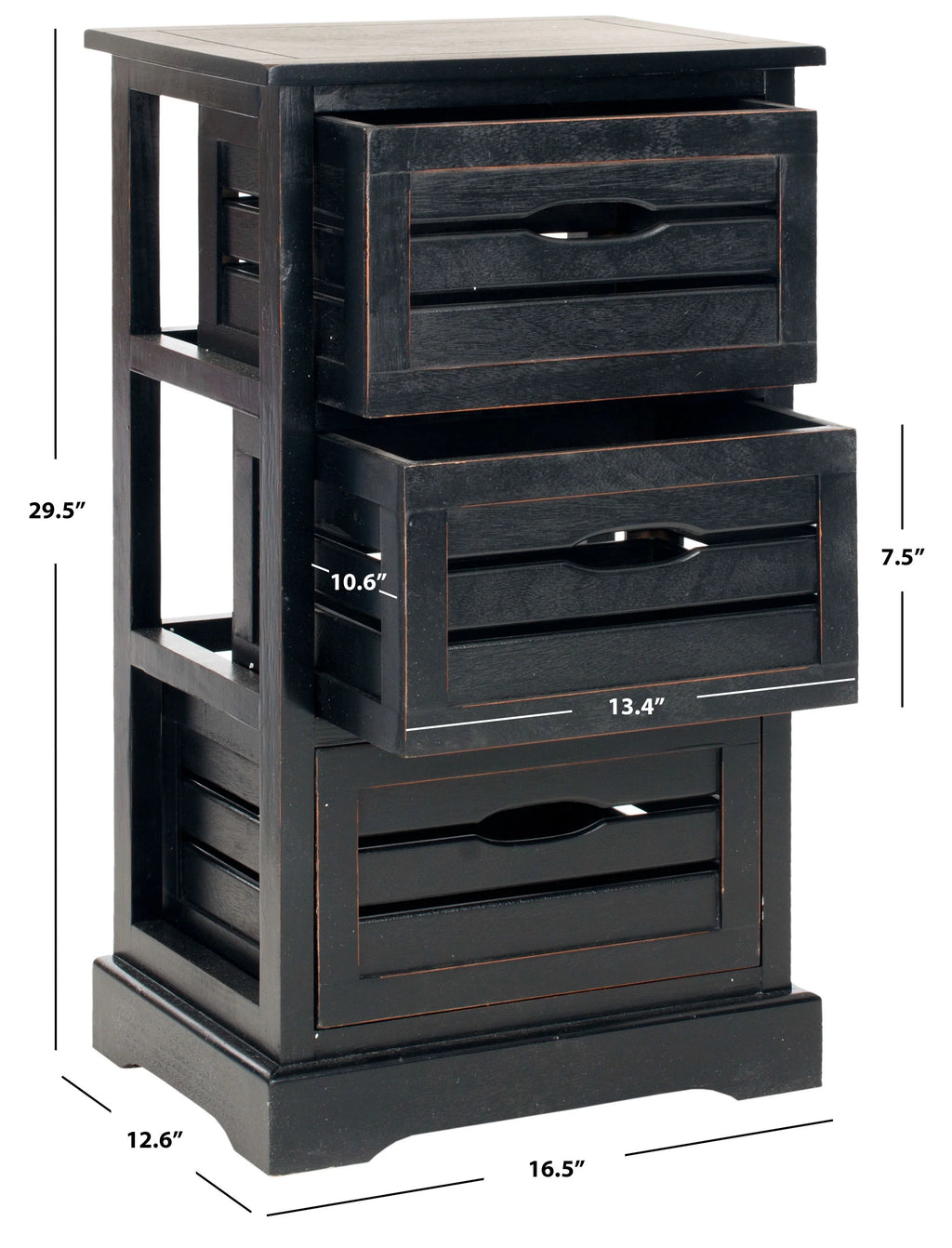 3 Drawer Distressed Black Cabinet J602