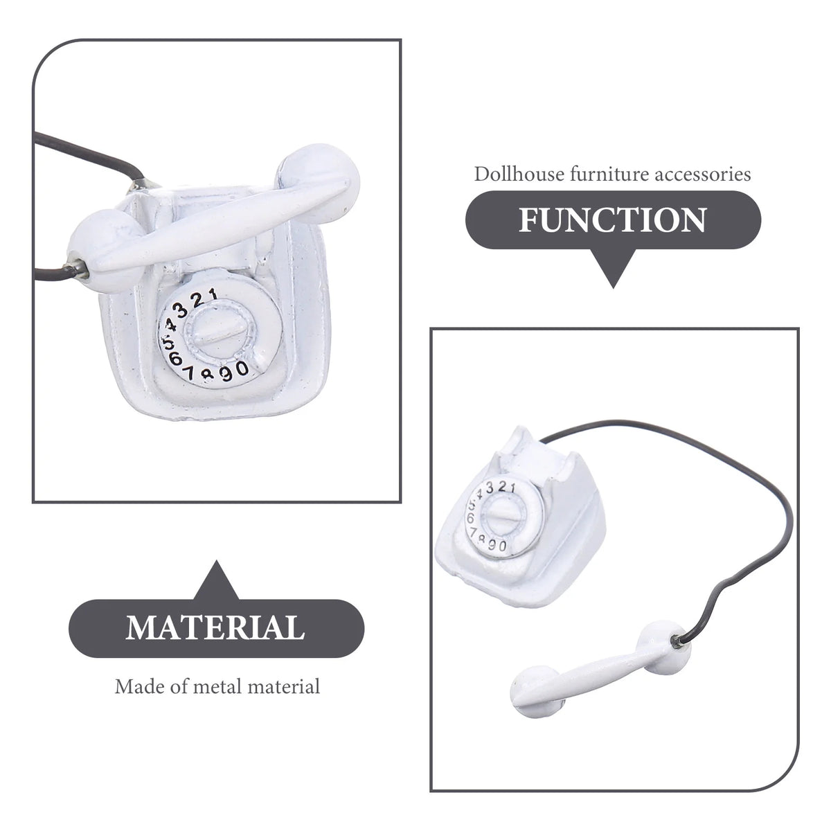 Miniature Telephone Doll House Toys Vintage Decor Metal White B418468