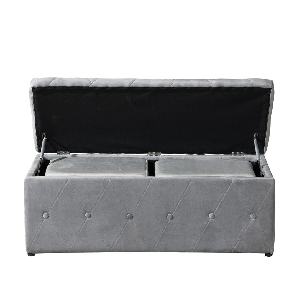 Rectangular Velvet Ottoman Storage with Lids Gray O2518