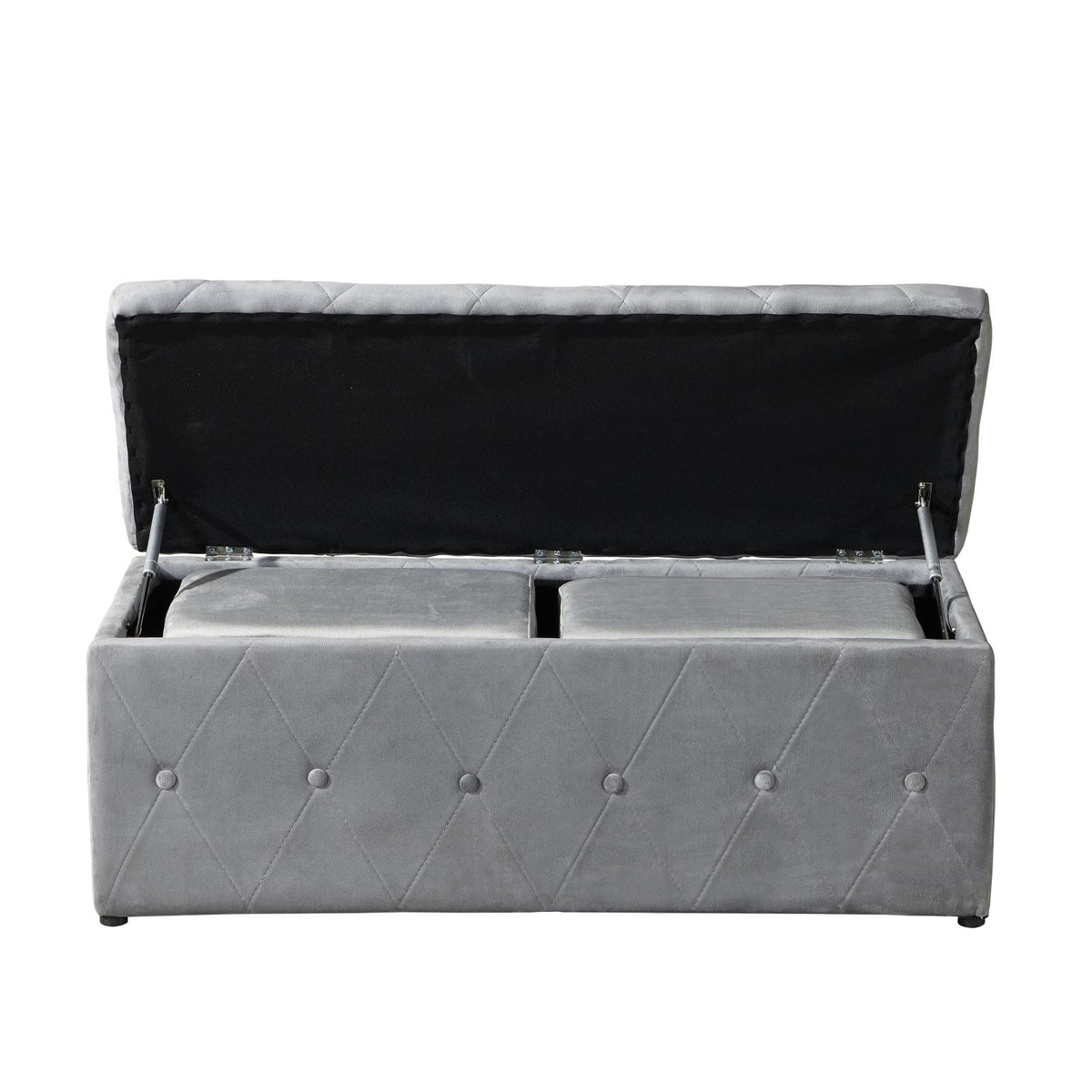 Rectangular Velvet Ottoman Storage with Lids Gray O2518