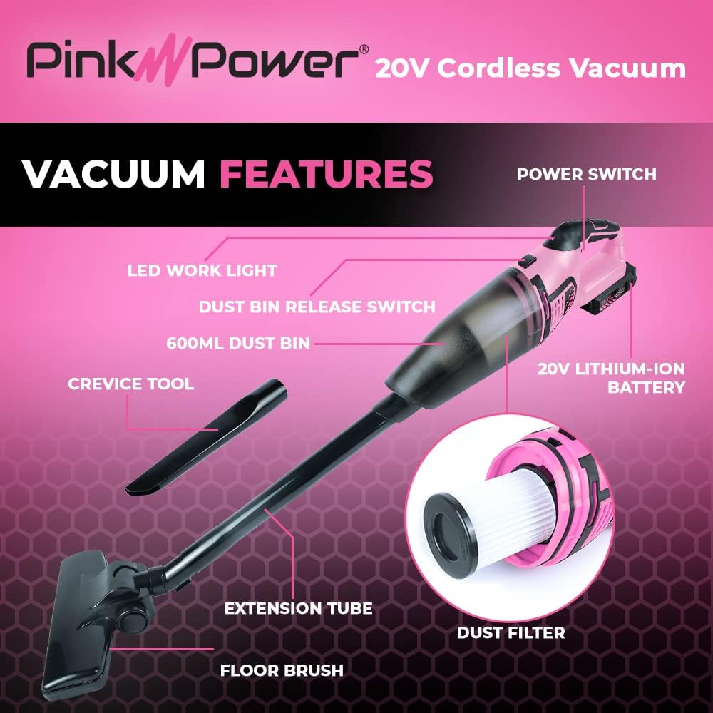 Pink Cordless Stick Vacuum Cleaner with Rechargeable Battery K169204