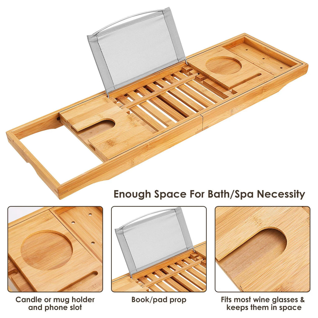 Bamboo Bathtub Caddy Tray with Expandable Sides T24011