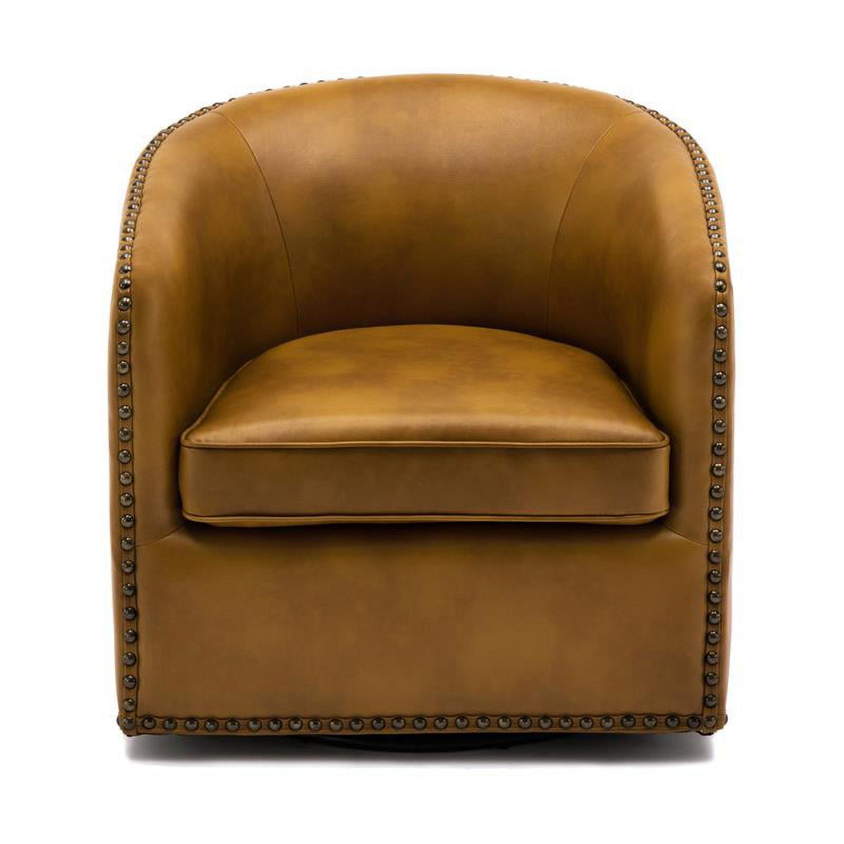 Camel Brown Faux Leather Swivel Arm Chair with Nailhead Trim L38283