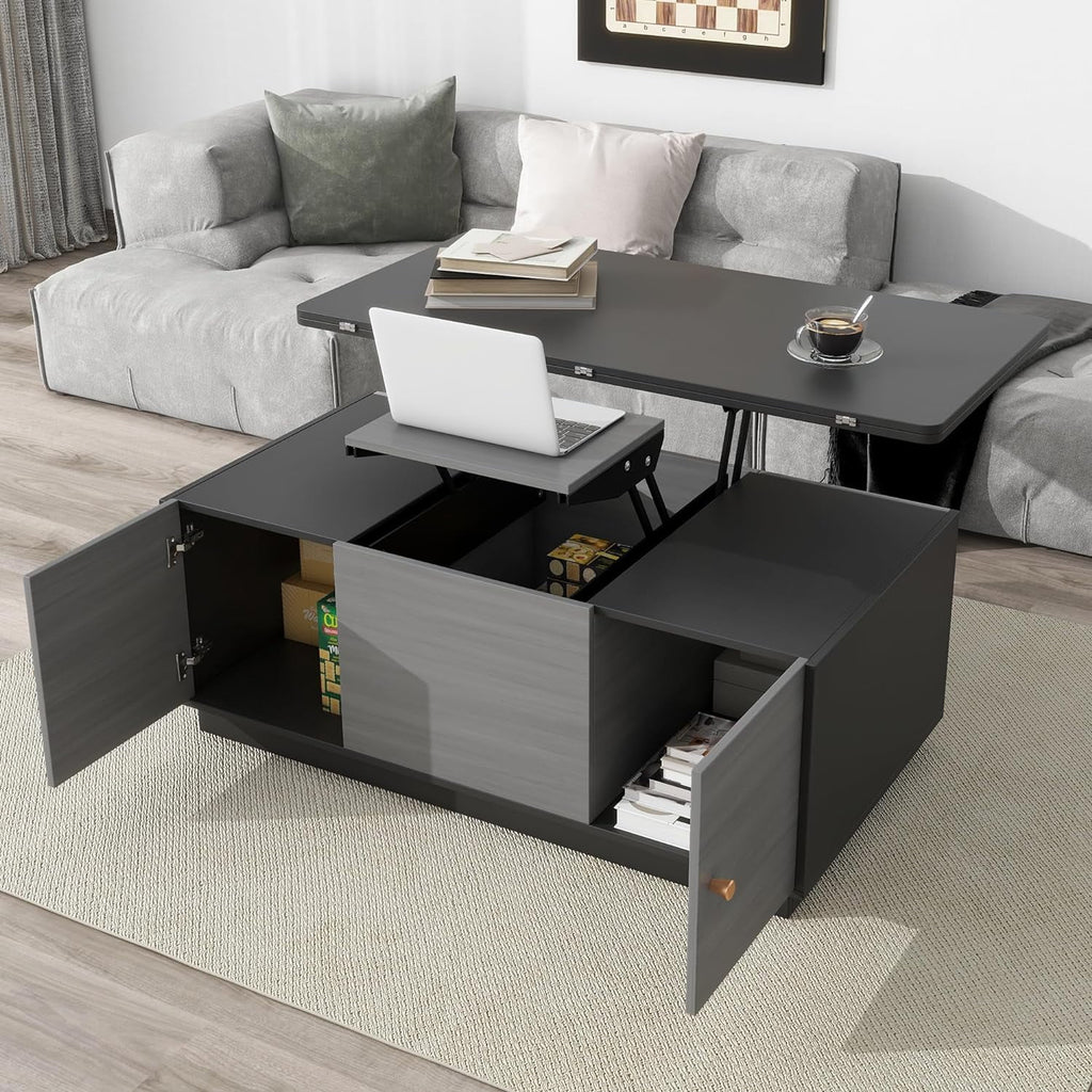 Dark Gray Lift Top Coffee Table with Storage Q5425