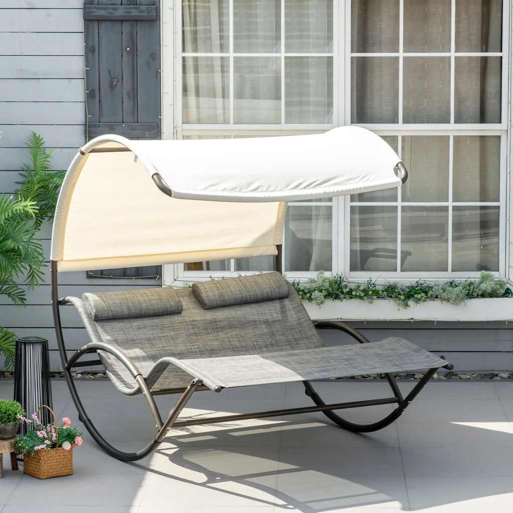 Gray Outdoor Rocking Bed with Canopy L549517