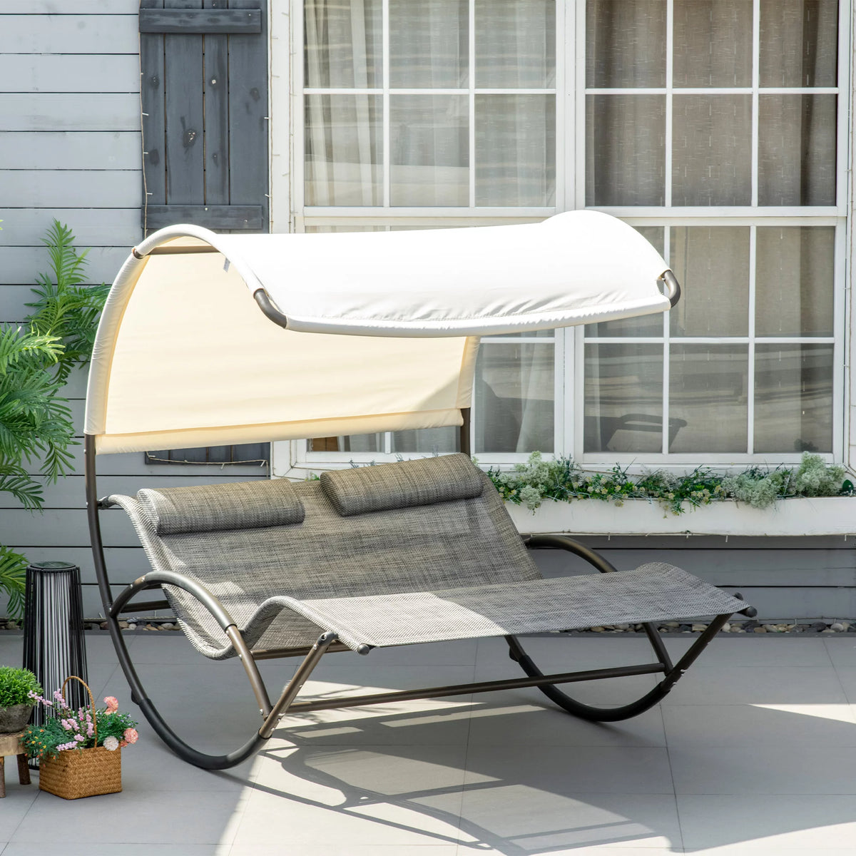 Gray Outdoor Rocking Bed with Canopy L549517
