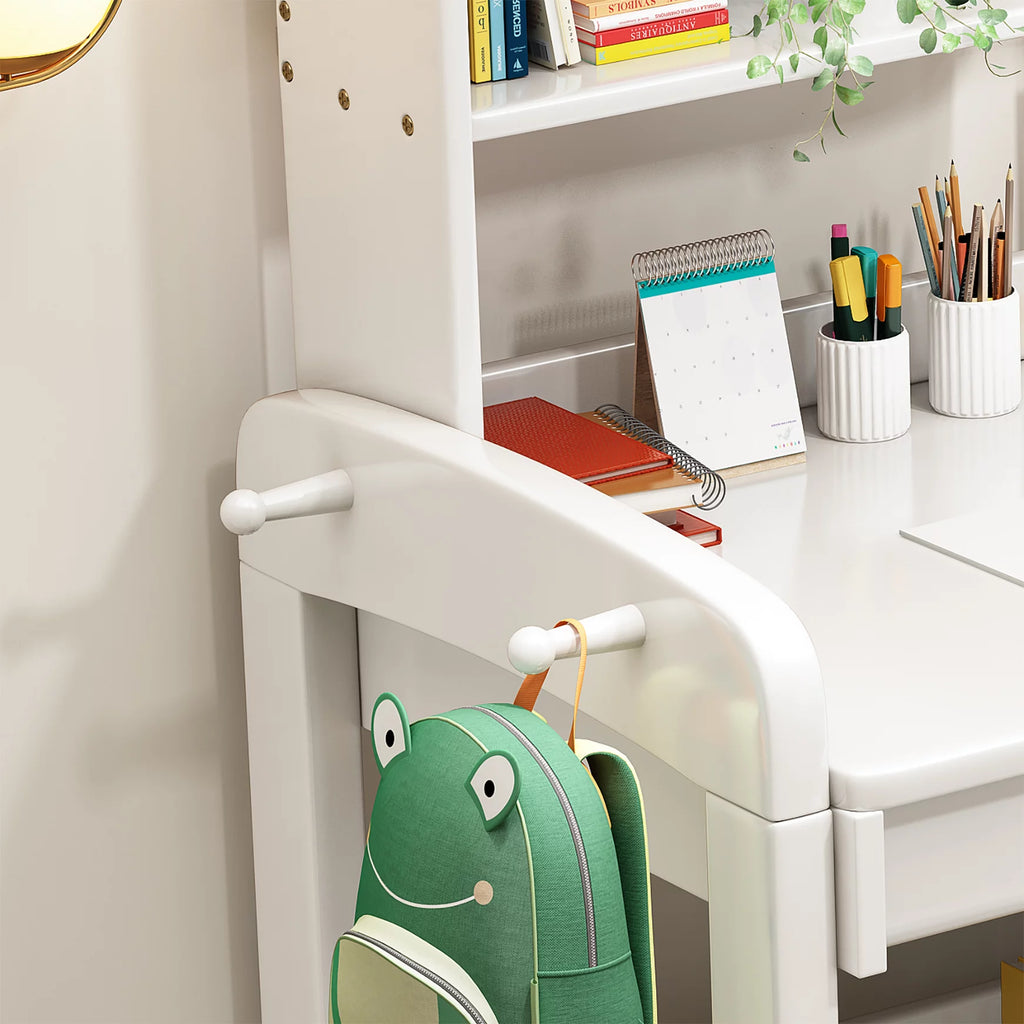 Kids Desk and Chair Set with Drawer and Bookshelf White I318614