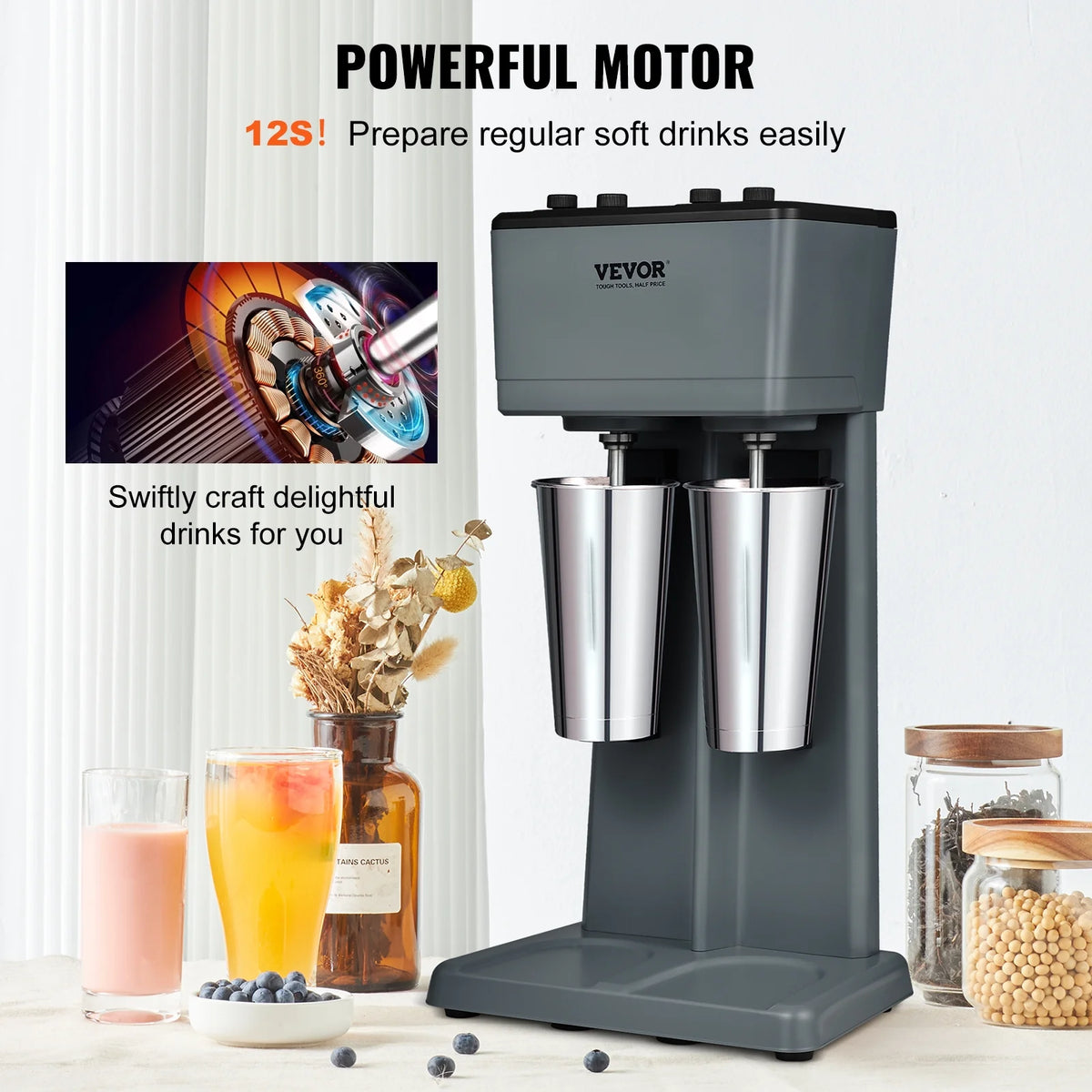 375W x 2 Double Heads Electric Milkshake Machine with 2 x 820 ml Stainless Steel Cups P4775